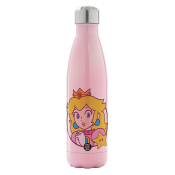 Princess Peach, Metal mug thermos Pink Iridiscent (Stainless steel), double wall, 500ml