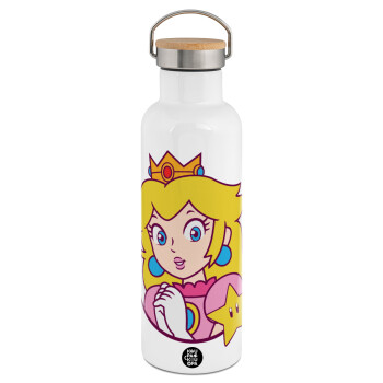 Princess Peach, Stainless steel White with wooden lid (bamboo), double wall, 750ml