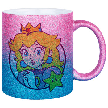 Princess Peach, Κούπα Χρυσή/Μπλε Glitter, κεραμική, 330ml