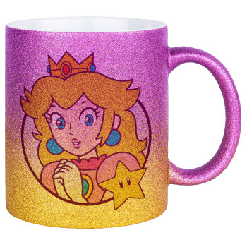 Princess Peach, Κούπα Χρυσή/Ροζ Glitter, κεραμική, 330ml