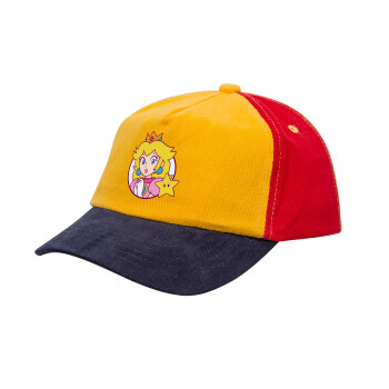 Princess Peach, Καπέλο παιδικό Baseball, 100% Βαμβακερό Drill, Κίτρινο/Μπλε/Κόκκινο (ΒΑΜΒΑΚΕΡΟ, ΠΑΙΔΙΚΟ, ONE SIZE)