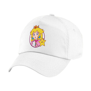 Princess Peach, Πεντάφυλλο καπέλο Λευκό, 100% Βαμβακερό (Twill), με ρύθμιση, unisex