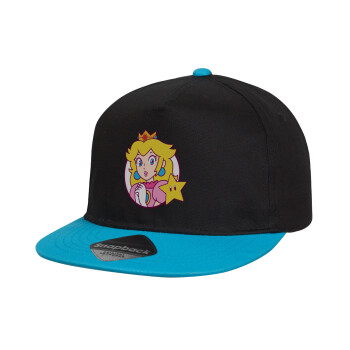 Princess Peach, Child's Flat Snapback Hat, Black/Blue (100% COTTON, CHILD, UNISEX, ONE SIZE)