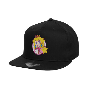 Princess Peach, Καπέλο παιδικό Flat Snapback, Μαύρο (100% ΒΑΜΒΑΚΕΡΟ, ΠΑΙΔΙΚΟ, UNISEX, ONE SIZE)