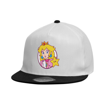 Princess Peach, Child's Flat Snapback Hat, White (100% COTTON, CHILDREN'S, UNISEX, ONE SIZE)