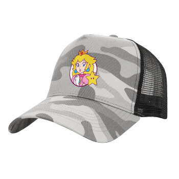 Princess Peach, Adult Structured Trucker Hat, with Mesh, (Camouflage) Army Camo (100% COTTON, ADULT, UNISEX, ONE SIZE)