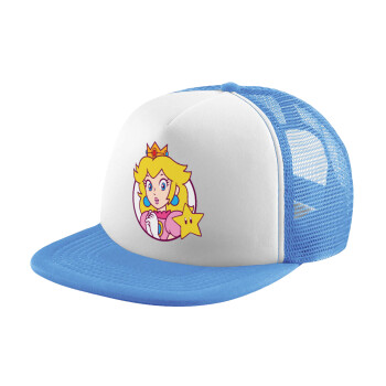 Princess Peach, Child's Soft Trucker Hat with Blue/White Mesh (POLYESTER, CHILD, ONE SIZE)