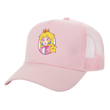 Princess Peach, Structured Trucker Children's Hat, with Mesh, PINK (100% COTTON, CHILDREN'S, UNISEX, ONE SIZE)