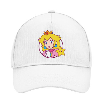 Princess Peach, Adult Baseball Cap, Drill, White (100% COTTON, ADULT, UNISEX, ONE SIZE)