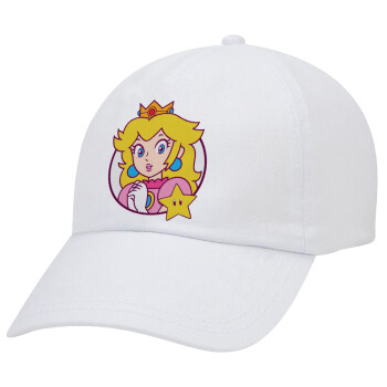 Princess Peach, Καπέλο Ενηλίκων Baseball Λευκό 5-φύλλο (POLYESTER, ΕΝΗΛΙΚΩΝ, UNISEX, ONE SIZE)