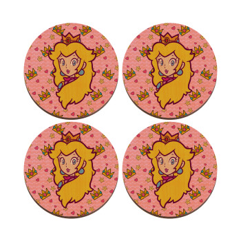 Princess Peach, ΣΕΤ x4 Σουβέρ ξύλινα στρογγυλά plywood (9cm)