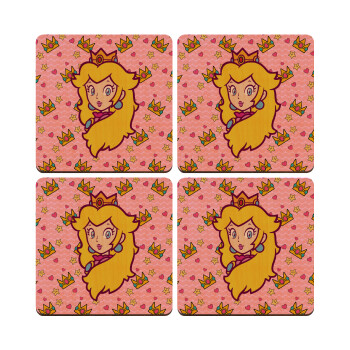 Princess Peach, ΣΕΤ x4 Σουβέρ ξύλινα τετράγωνα plywood (9cm)