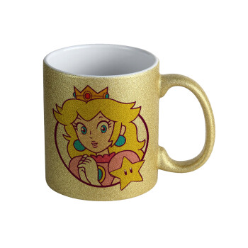 Princess Peach, Κούπα Χρυσή Glitter που γυαλίζει, κεραμική, 330ml