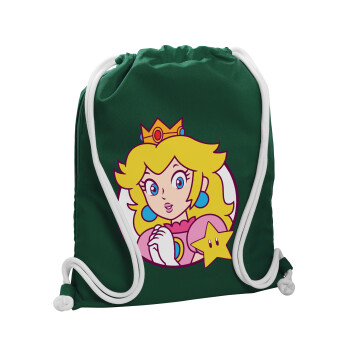 Princess Peach, Τσάντα πλάτης πουγκί GYMBAG BOTTLE GREEN, με τσέπη (40x48cm) & χονδρά λευκά κορδόνια