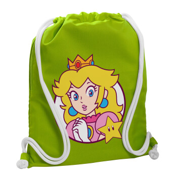 Princess Peach, Τσάντα πλάτης πουγκί GYMBAG LIME GREEN, με τσέπη (40x48cm) & χονδρά κορδόνια