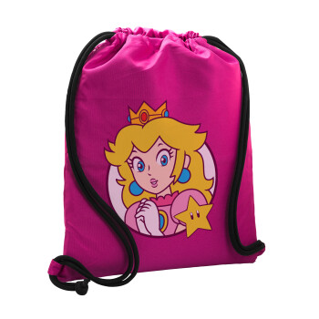 Princess Peach, Backpack pouch GYMBAG Fuchsia, with pocket (40x48cm) & thick cords