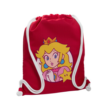 Princess Peach, Τσάντα πλάτης πουγκί GYMBAG Κόκκινη, με τσέπη (40x48cm) & χονδρά κορδόνια
