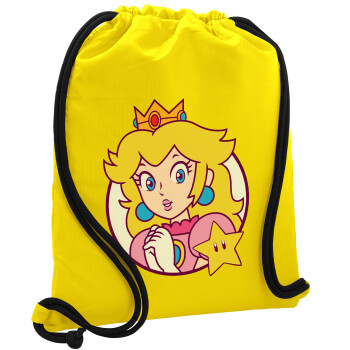 Princess Peach, Τσάντα πλάτης πουγκί GYMBAG Κίτρινη, με τσέπη (40x48cm) & χονδρά κορδόνια