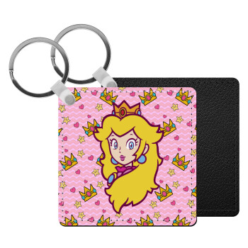 Princess Peach, Μπρελόκ Δερματίνη, τετράγωνο ΜΑΥΡΟ (5x5cm)