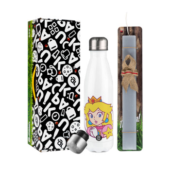 Princess Peach, Easter candle, metallic white thermos bottle (500ml) & aromatic flat candle (30cm) (GRAY)