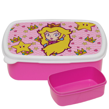 Princess Peach, ΡΟΖ παιδικό δοχείο φαγητού (lunchbox) πλαστικό (BPA-FREE) Lunch Βox M18 x Π13 x Υ6cm