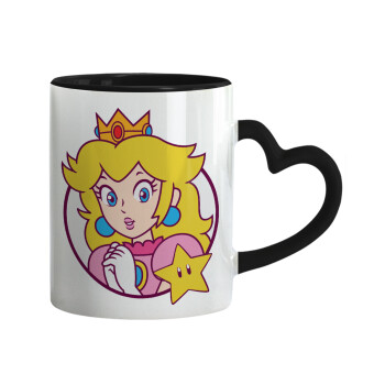 Princess Peach, Κούπα καρδιά χερούλι μαύρη, κεραμική, 330ml