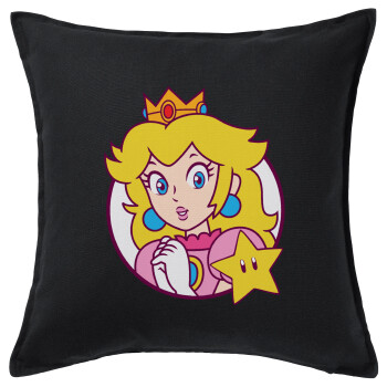Princess Peach, Sofa cushion black 50x50cm includes filling