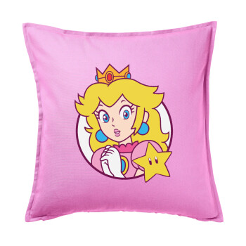 Princess Peach, Μαξιλάρι καναπέ ΡΟΖ 100% βαμβάκι, περιέχεται το γέμισμα (50x50cm)