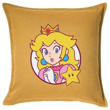Princess Peach, Μαξιλάρι καναπέ Κίτρινο 100% βαμβάκι, περιέχεται το γέμισμα (50x50cm)