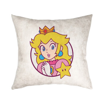 Princess Peach, Μαξιλάρι καναπέ Δερματίνη Γκρι 40x40cm με γέμισμα