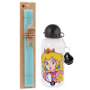 Easter Set, metallic aluminum water bottle (500ml) & scented flat candle (30cm) (TURQUOISE)