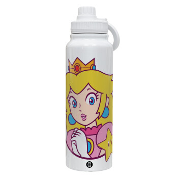Princess Peach, 1L Stainless Steel Thermal Bottle with Phone Holder & Double Wall Insulation
