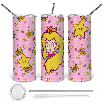 Princess Peach, Tumbler stainless steel 600ml, with metal straw & cleaning brush