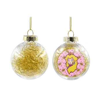 Princess Peach, Transparent Christmas tree ball ornament with gold filling 8cm
