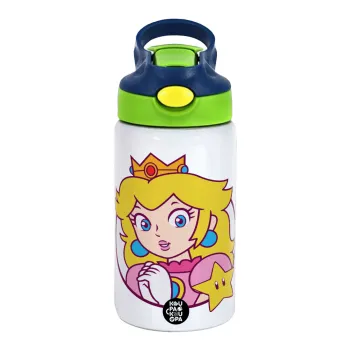 Princess Peach, Παιδικό παγούρι θερμό, ανοξείδωτο, με καλαμάκι ασφαλείας, πράσινο/μπλε (350ml)