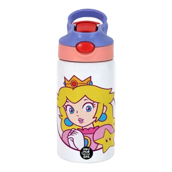 Princess Peach, Παιδικό παγούρι θερμό, ανοξείδωτο, με καλαμάκι ασφαλείας, ροζ/μωβ (350ml)