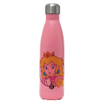 Princess Peach, Μεταλλικό παγούρι θερμός Ροζ Ματ (Stainless steel), διπλού τοιχώματος, 500ml