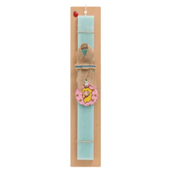 Princess Peach, Easter Set, wooden keychain & aromatic flat Easter candle (30cm) (TURQUOISE)