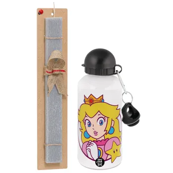 Princess Peach, Easter Set, metallic aluminum water bottle (500ml) & aromatic flat Easter candle (30cm) (GRAY)