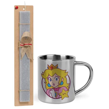 Princess Peach, Easter Set, metallic thermal cup (300ml) & Easter aromatic flat candle (30cm) (GRAY)
