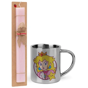 Princess Peach, Πασχαλινή Λαμπάδα με μεταλλική κούπα θερμό (300ml) & κερί αρωματικό πλακέ (30cm) (ΡΟΖ)