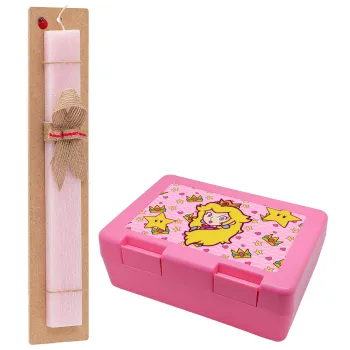 Princess Peach, Easter Set, children's snack container PINK & scented flat Easter candle (30cm) (PINK)