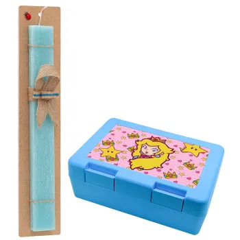 Princess Peach, Easter Set, children's snack container BLUE & Easter aromatic flat candle (30cm) (TURQUOISE)