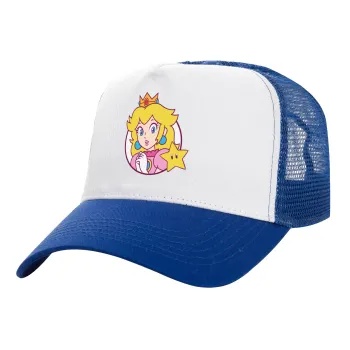 Princess Peach, Adult Structured Trucker Hat, with Mesh, WHITE/BLUE (100% COTTON, ADULT, UNISEX, ONE SIZE)