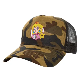 Princess Peach, Καπέλο Ενηλίκων Structured Trucker, με Δίχτυ, (παραλλαγή) Army (100% ΒΑΜΒΑΚΕΡΟ, ΕΝΗΛΙΚΩΝ, UNISEX, ONE SIZE)