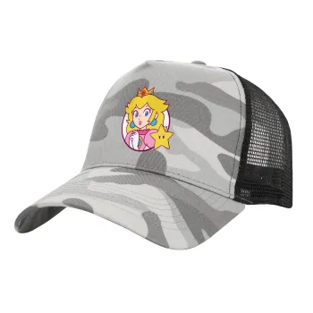 Princess Peach, Καπέλο Ενηλίκων Structured Trucker, με Δίχτυ, (παραλλαγή) Army Camo (100% ΒΑΜΒΑΚΕΡΟ, ΕΝΗΛΙΚΩΝ, UNISEX, ONE SIZE)