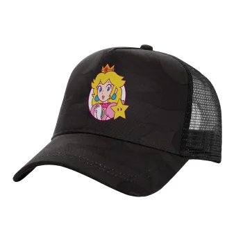 Princess Peach, Adult Structured Trucker Hat, with Mesh, Dark Army (100% COTTON, ADULT, UNISEX, ONE SIZE)