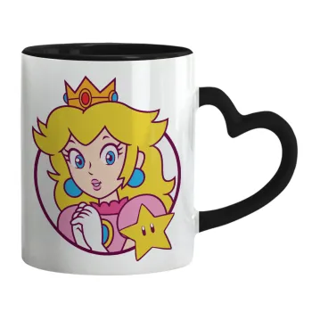 Princess Peach, Mug heart black handle, ceramic, 330ml