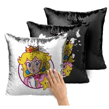 Princess Peach, Μαξιλάρι καναπέ Μαγικό Μαύρο με πούλιες 40x40cm περιέχεται το γέμισμα