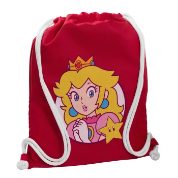 Princess Peach, Τσάντα πλάτης πουγκί GYMBAG Κόκκινη, με τσέπη (40x48cm) & χονδρά κορδόνια